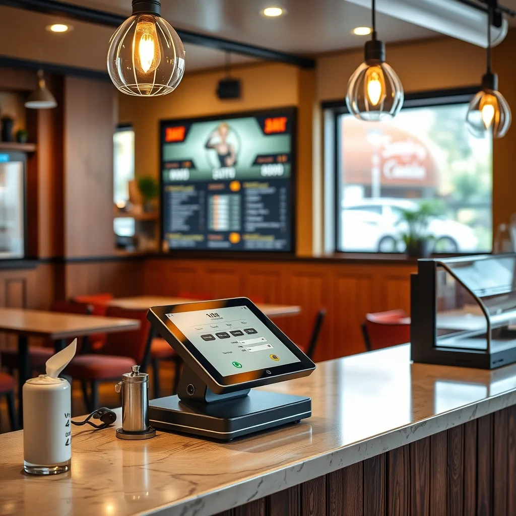 Restaurant pos touchscreen at bistro counter